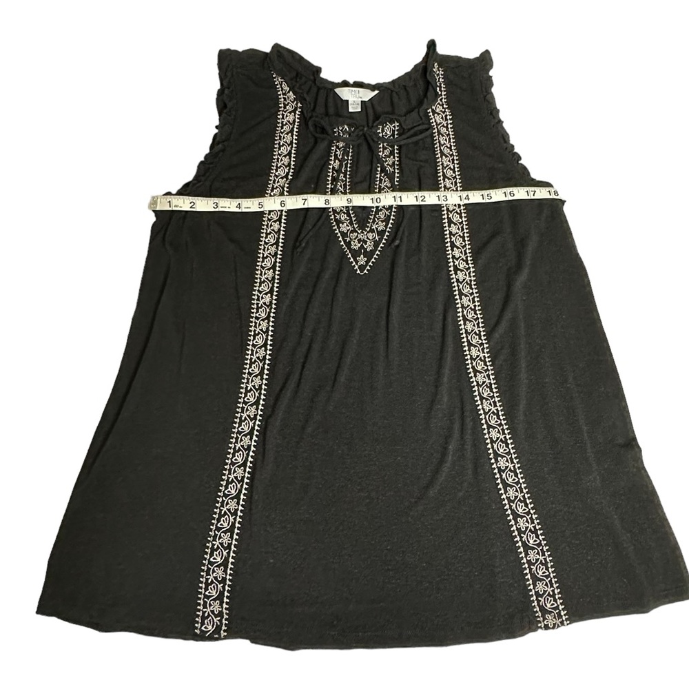 Time and Tru Embroidered Boho Black White Tie Front Top Size L - Picture 8 of 13
